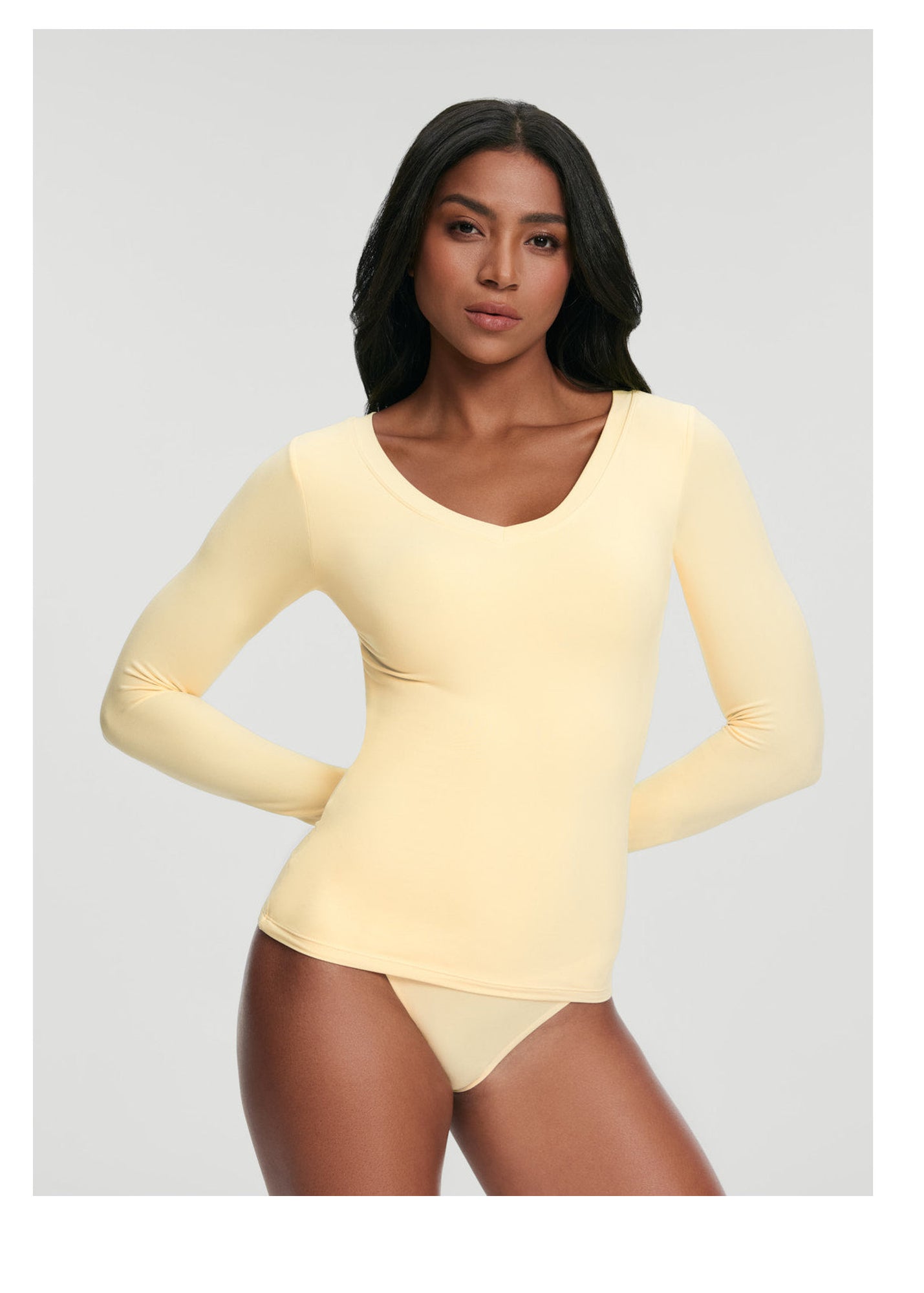 V-Neck Long Sleeve Top | Lemon Meringue