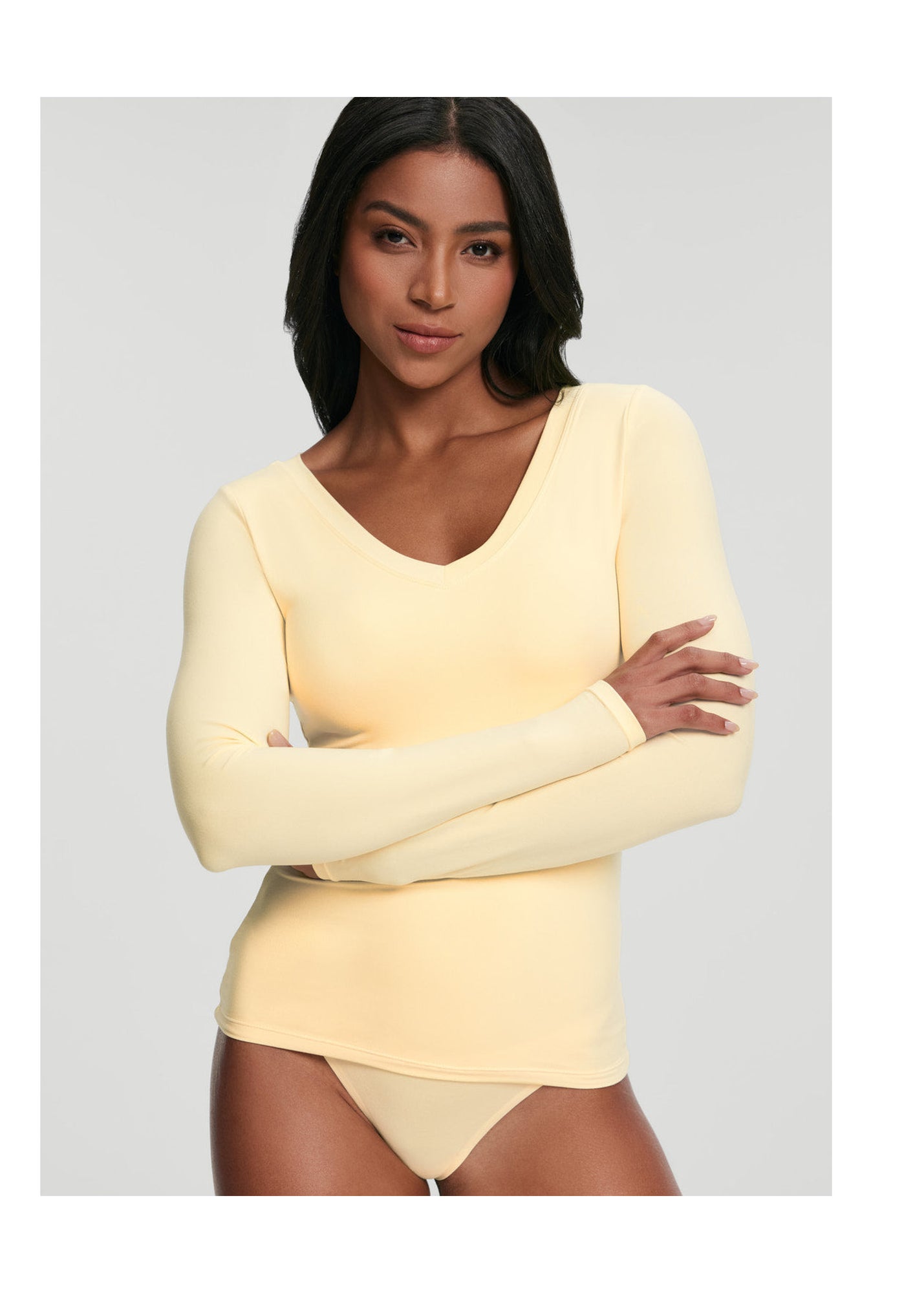 V-Neck Long Sleeve Top | Lemon Meringue