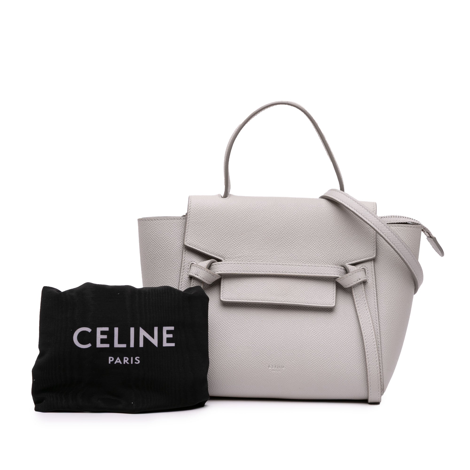 Celine | Pre-Owned Nano Grained Calfskin Belt Bag | Gray/Light Gray