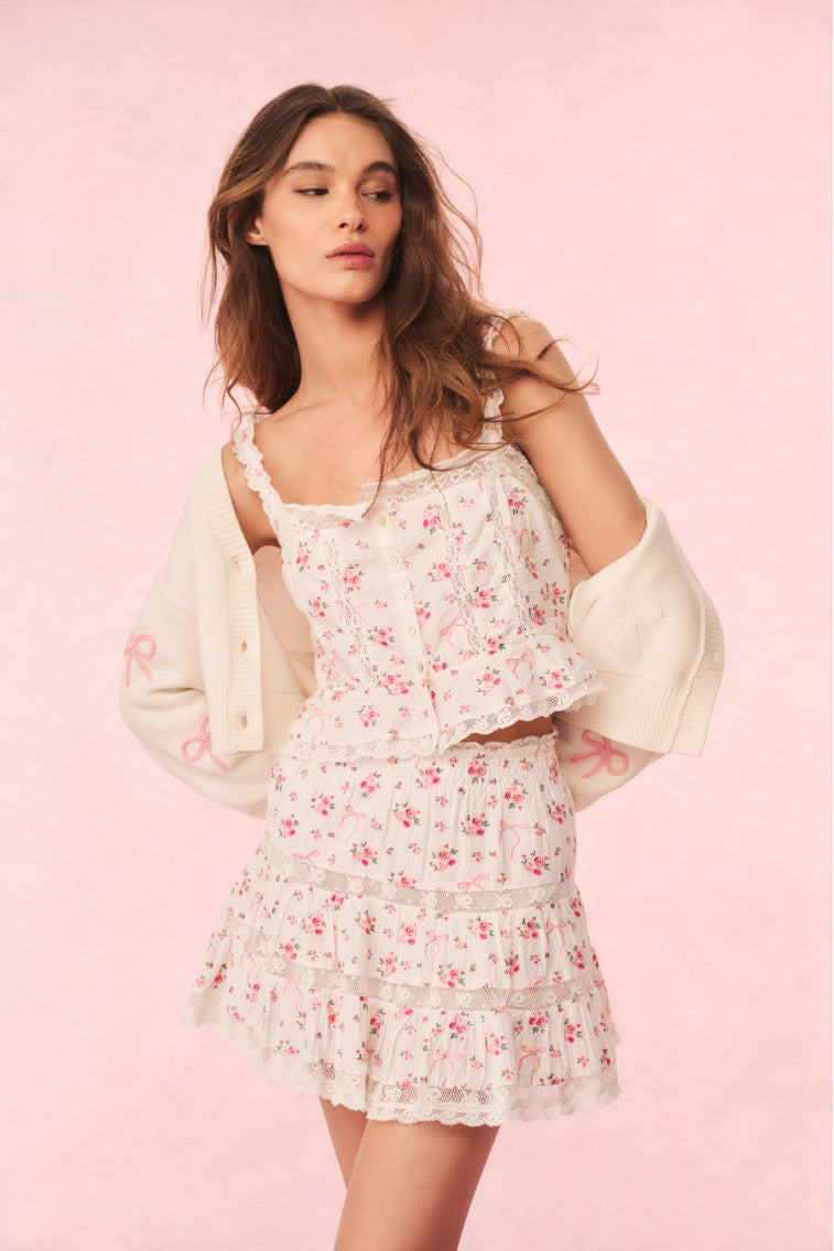 Viro Cotton Rose & Bow Mini Skirt | Fancy Pink