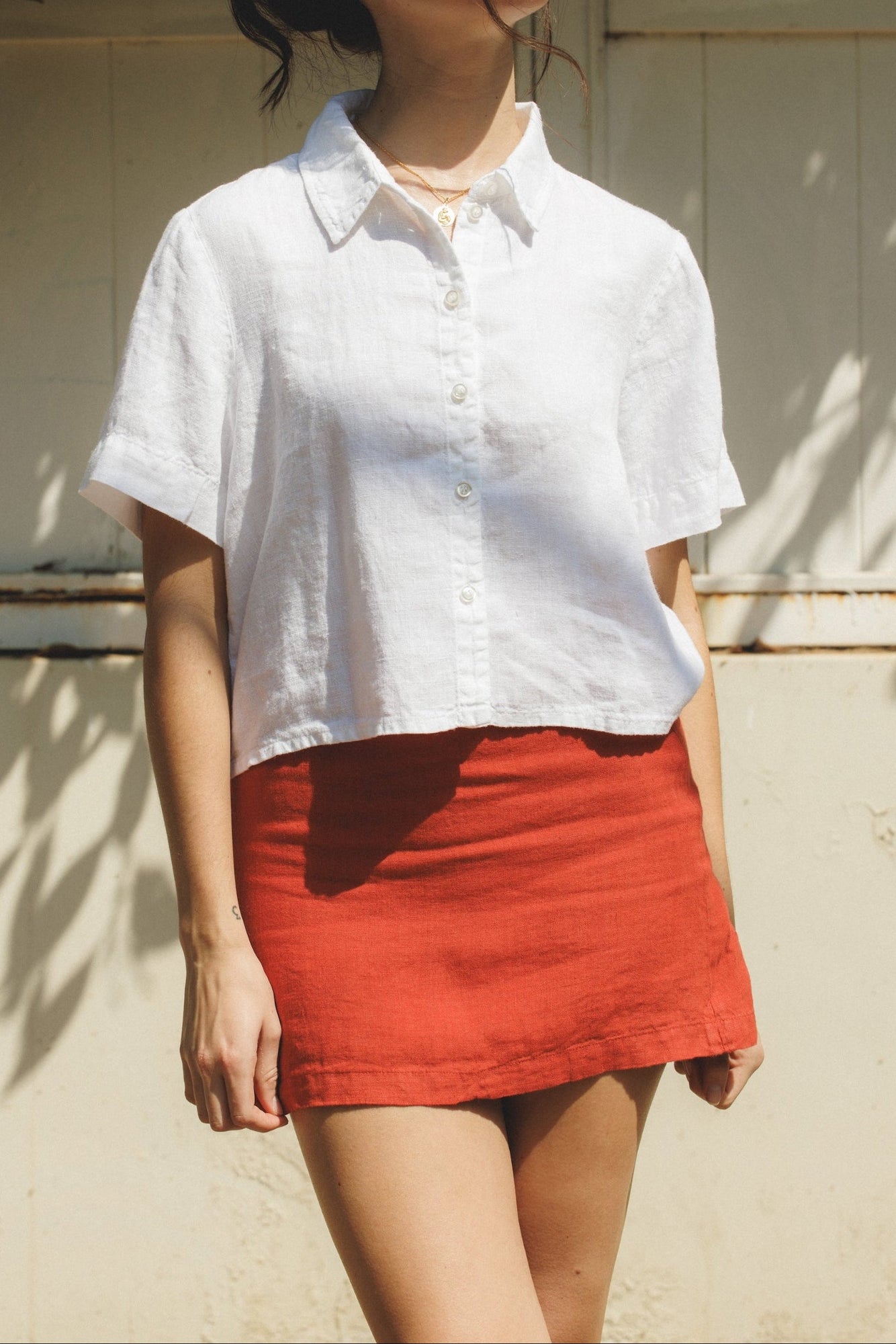 Ines Linen Mini Skirt | Apple-Red