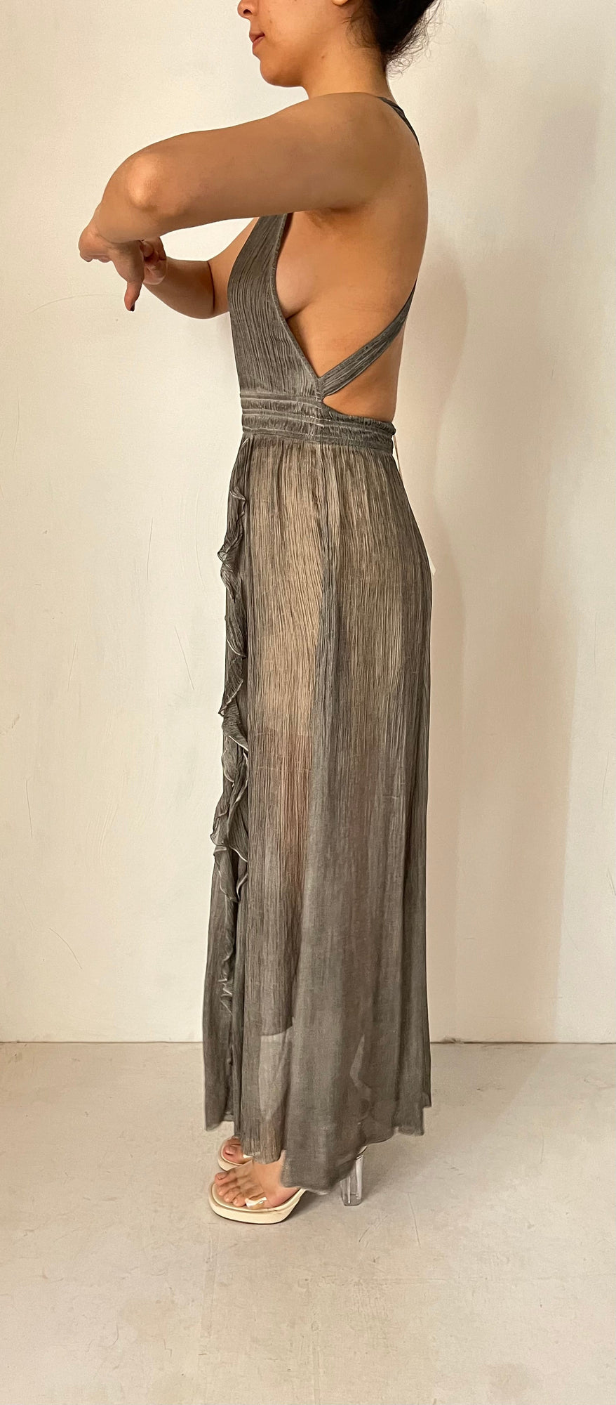River Deep V-Neck Sleeveless Long Dress | Grey