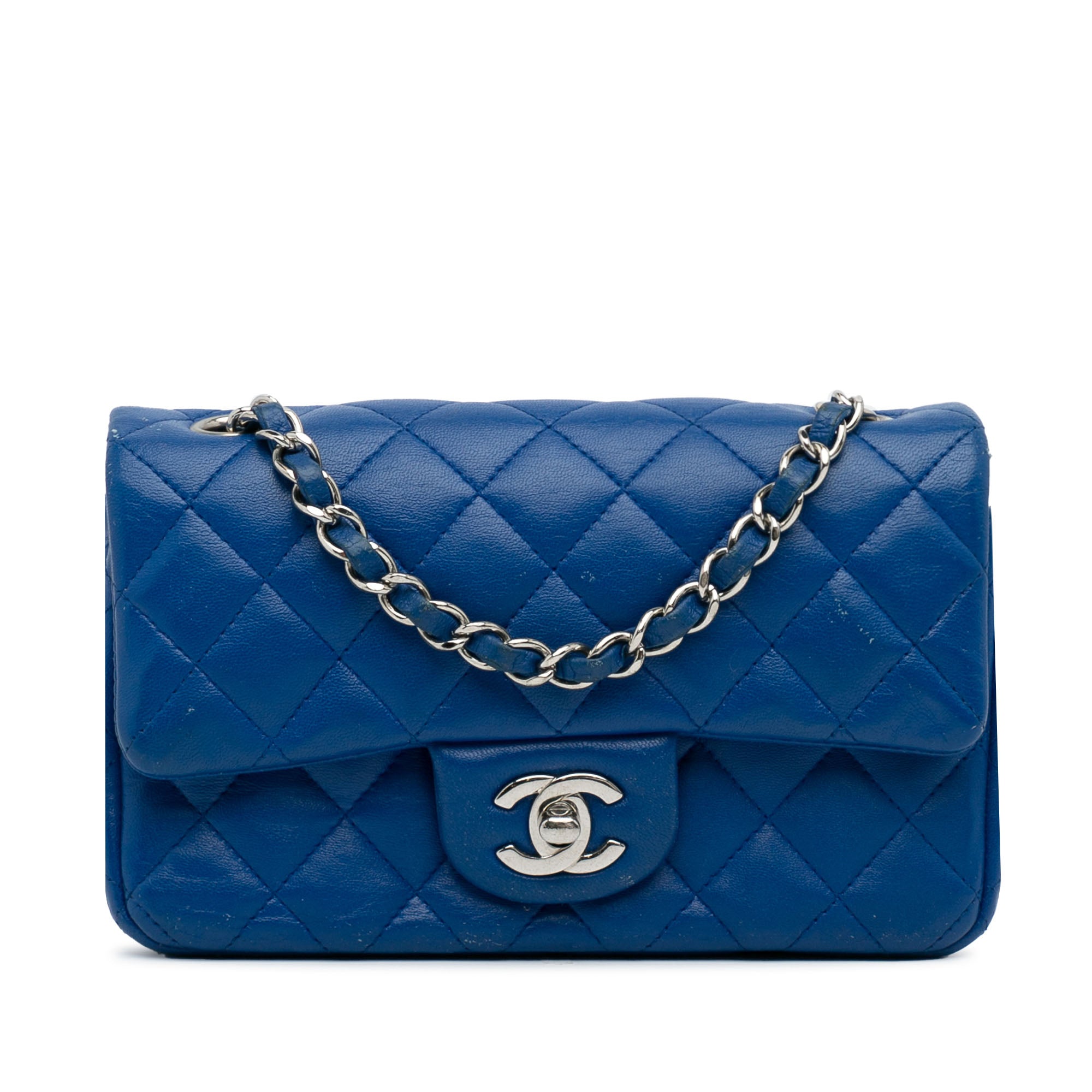 Chanel | Pre-Owned Mini Rectangular Classic Lambskin Single Flap | Blue