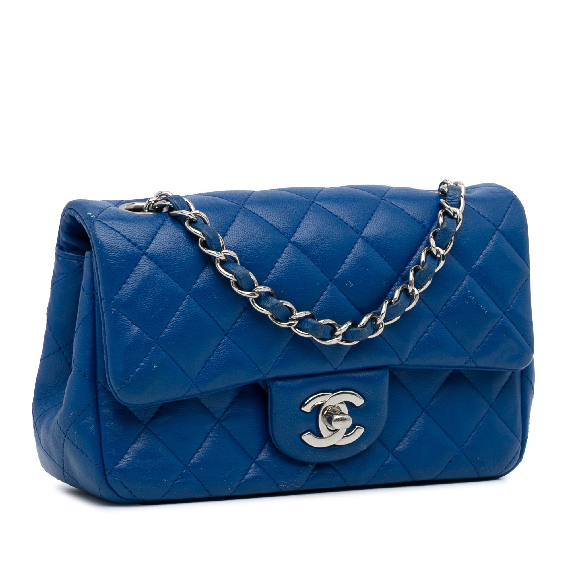 Chanel | Pre-Owned Mini Rectangular Classic Lambskin Single Flap | Blue