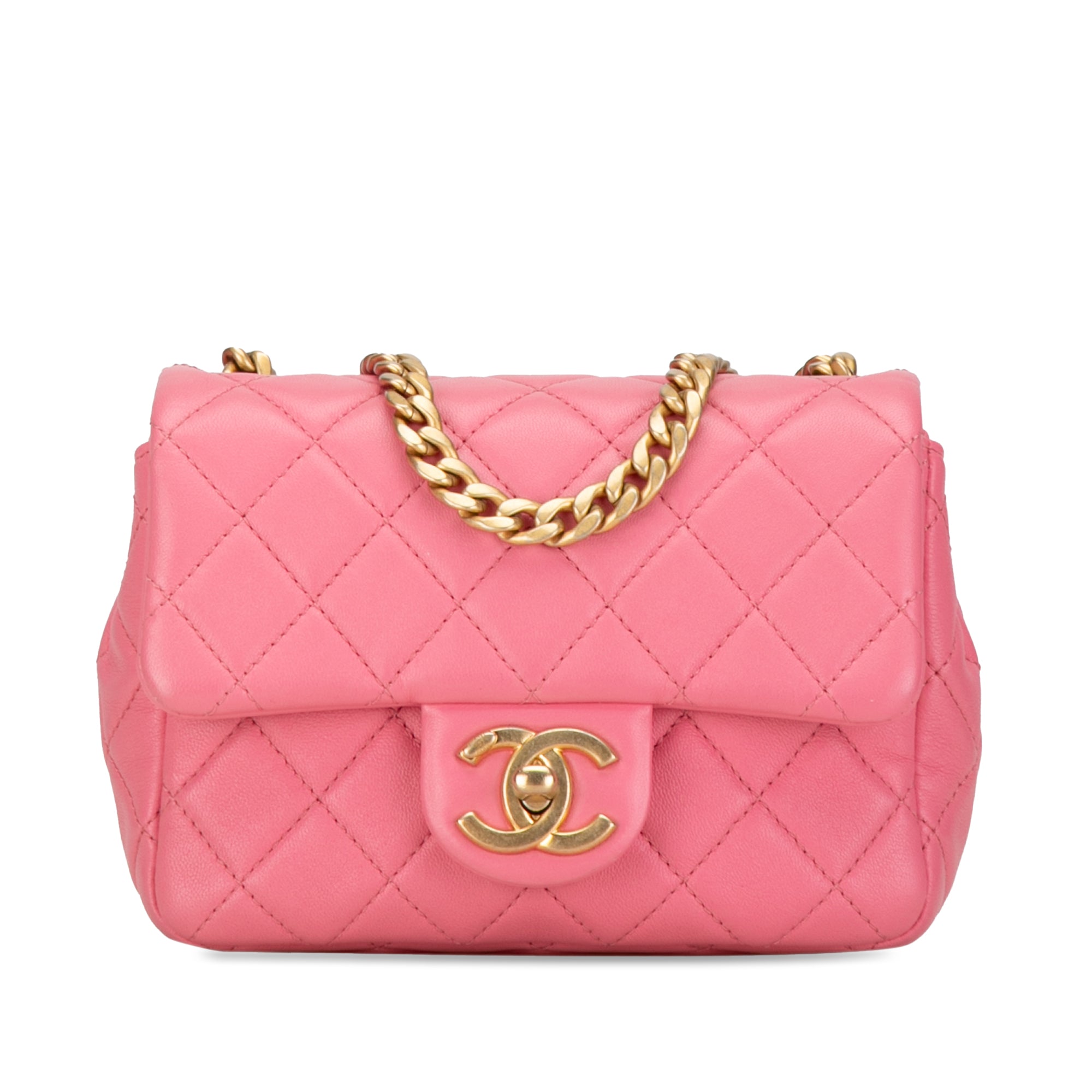 Chanel | Pre-Owned Mini Square Lambskin Pearl Samba Flap | Pink