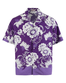 Valentino | Men | Marguerite Flower Print Short Sleeve Shirt | Lilac x White