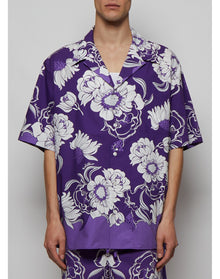 Valentino | Men | Marguerite Flower Print Short Sleeve Shirt | Lilac x White