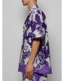 Valentino | Men | Marguerite Flower Print Short Sleeve Shirt | Lilac x White