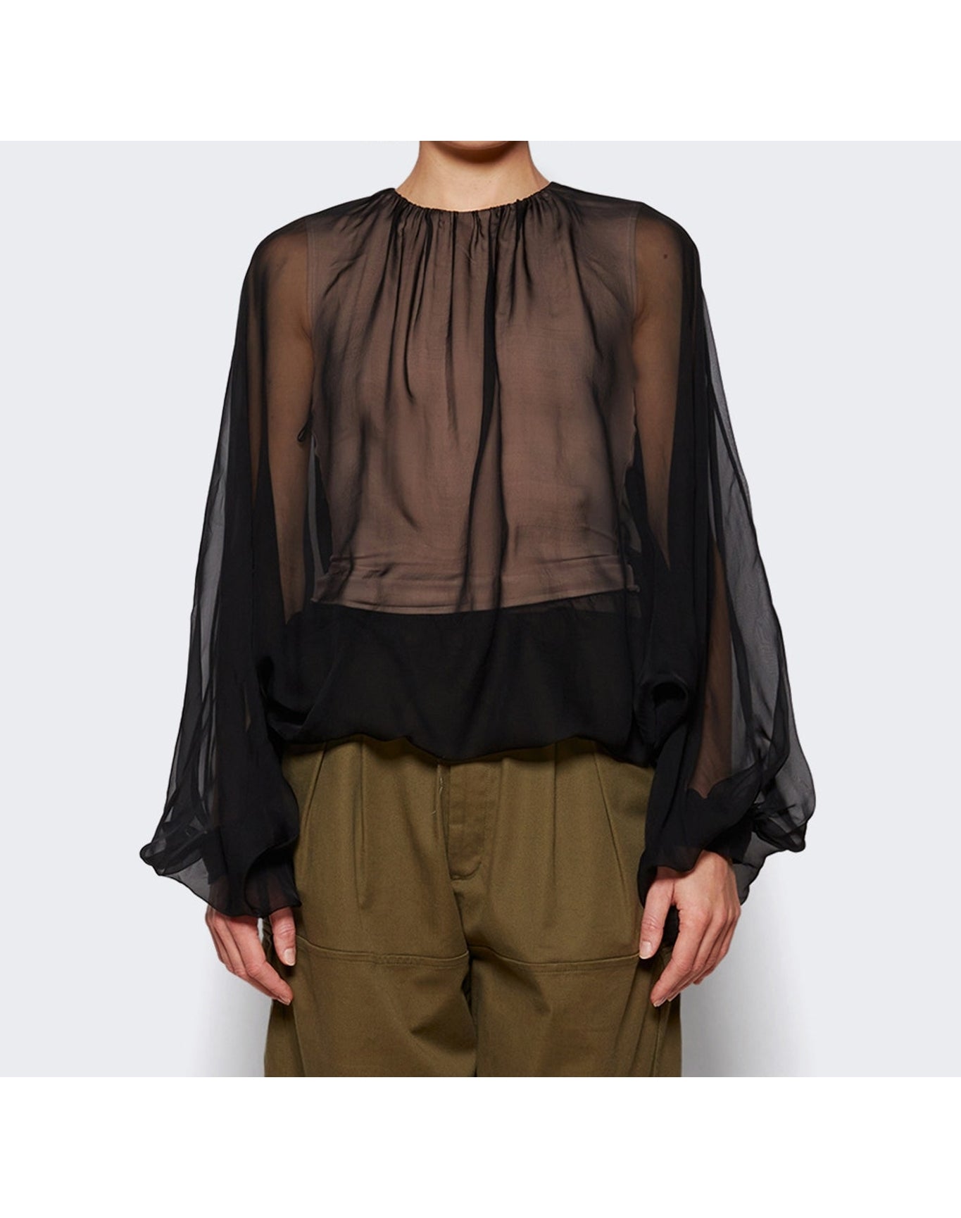 Valentino | Women | Chiffon Top | Black x Sand