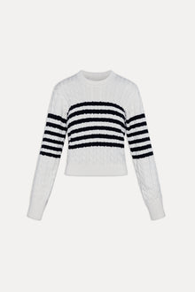 Varsity Striped Cable Knit Sweater Ivory
