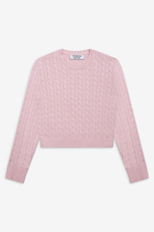 Varsity cable knit pullover sweater cozy pink