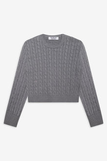 Varsity cable knit pullover sweater rain cloud grey