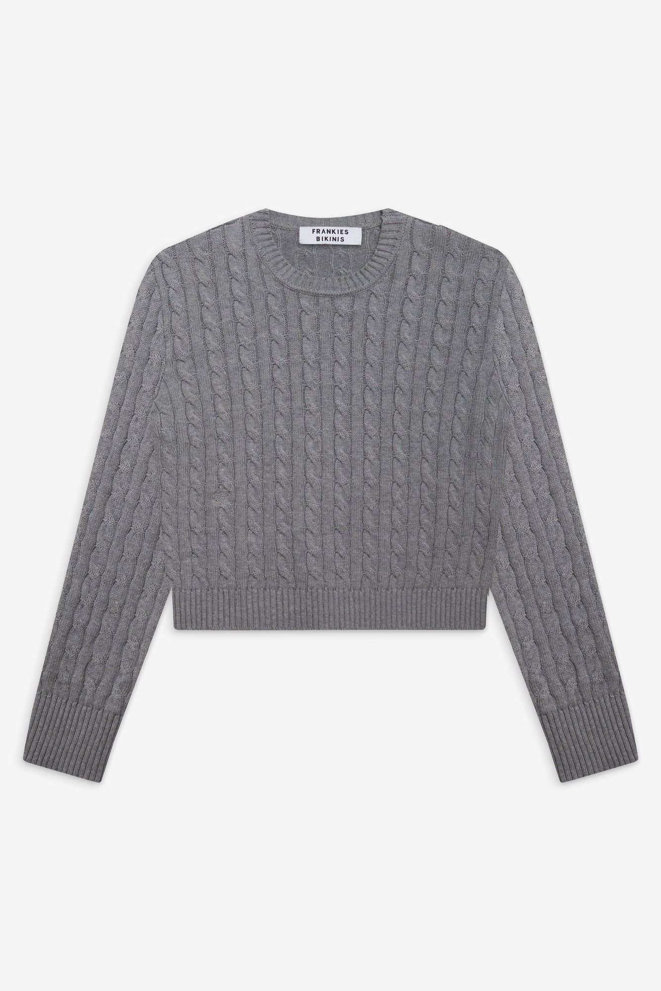 Varsity cable knit pullover sweater rain cloud grey