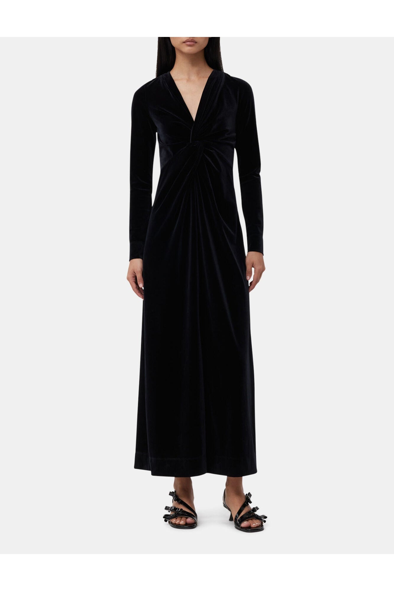 Velvet Jersey Twist Long Dress | Black