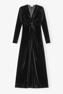Velvet Jersey Twist Long Dress | Black