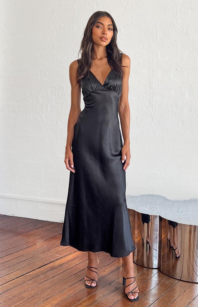 Verlaine Satin Maxi Dress | Black