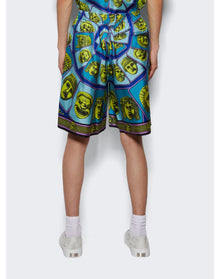 Versace | Men | Twill Silk Mask Print Shorts | Acid Green x Teal