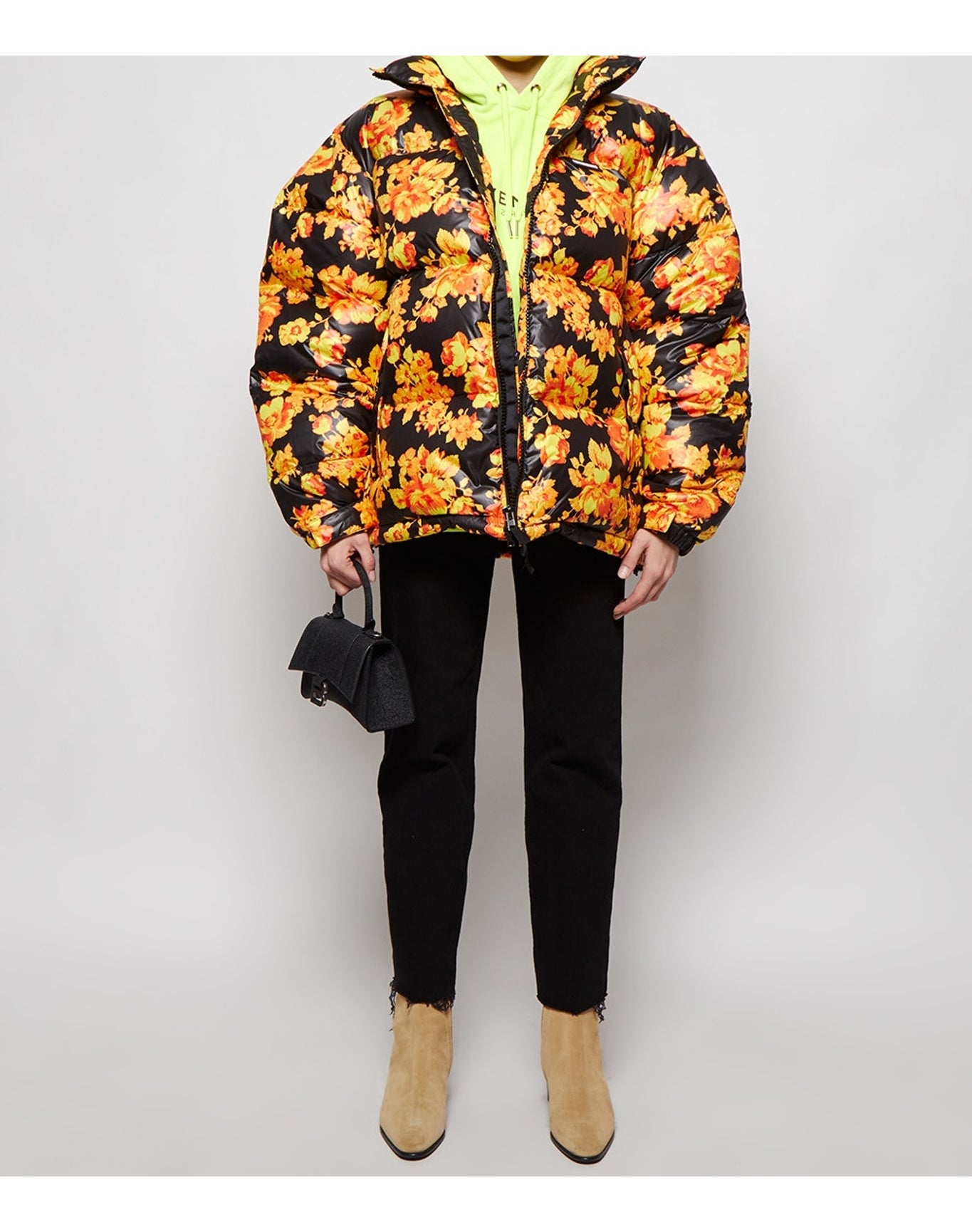 Vetements | Women | Acid Flower Puffer Jacket | Orange x Black