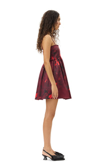 Printed Double Satin Strap Mini Dress | Winery