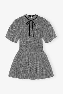 Sheer Fluid Check Mini Smock Dress | Black