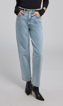 Emmett Denim Pants With Vegan Leather Belt | Light Blue/Black