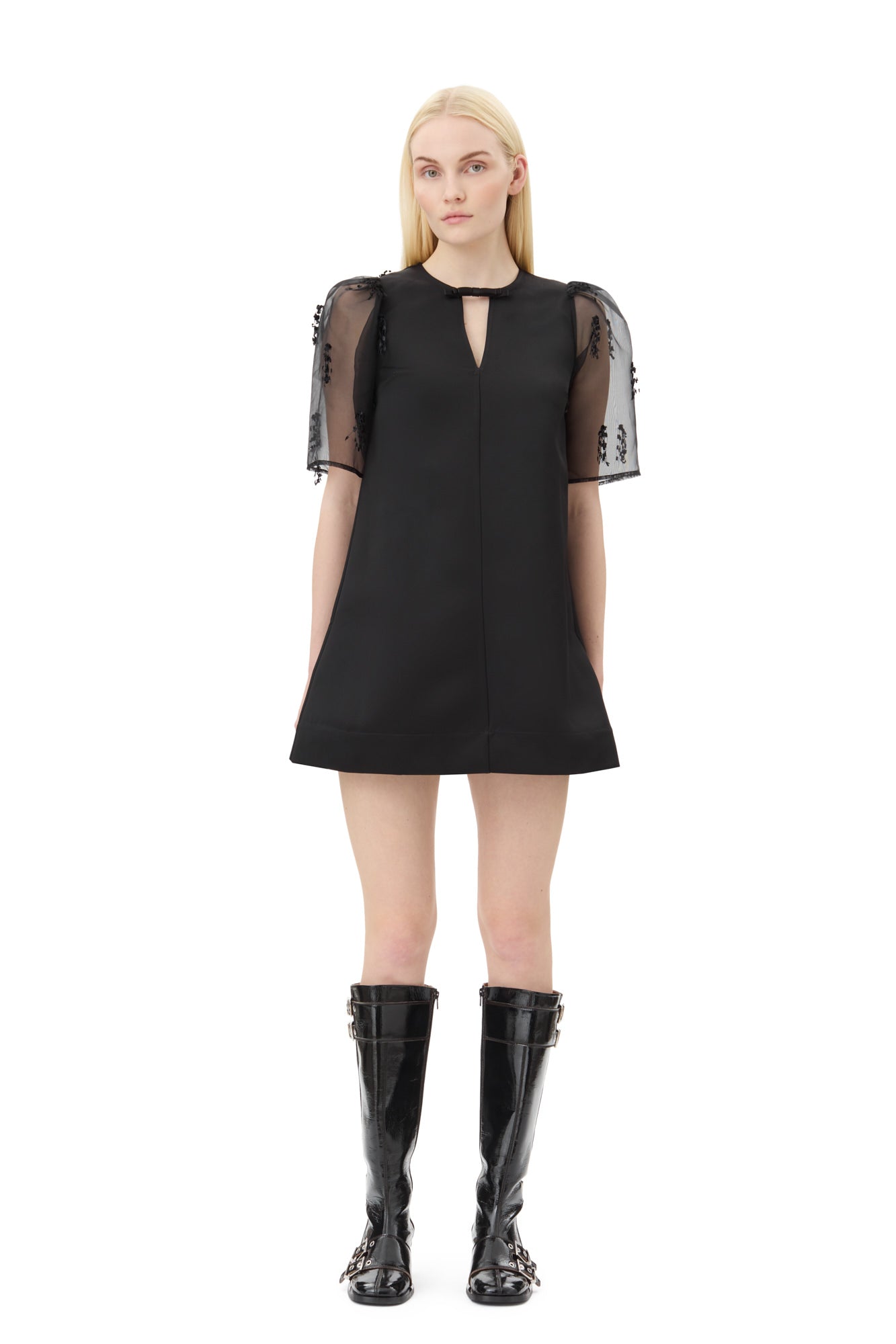 Fringed Organza Mini Dress | Black