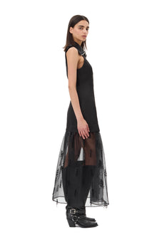 Fringed Organza Long Dress | Black