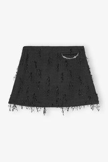 Fringed Tweed Mini Skirt | Black
