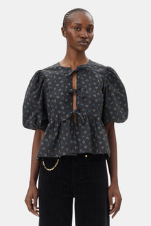 Printed Cotton Peplum Blouse | Phantom