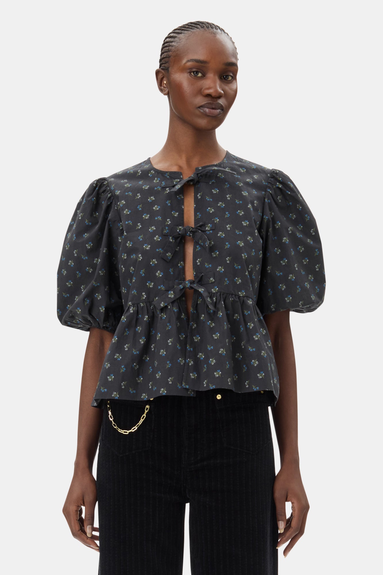 Printed Cotton Peplum Blouse | Phantom