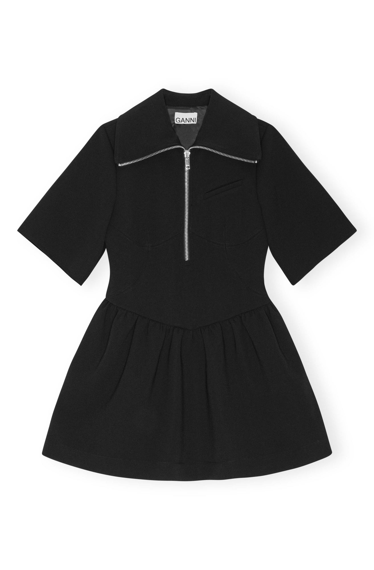 Bonded Crepe Half Zip-Closure Mini Dress | Black