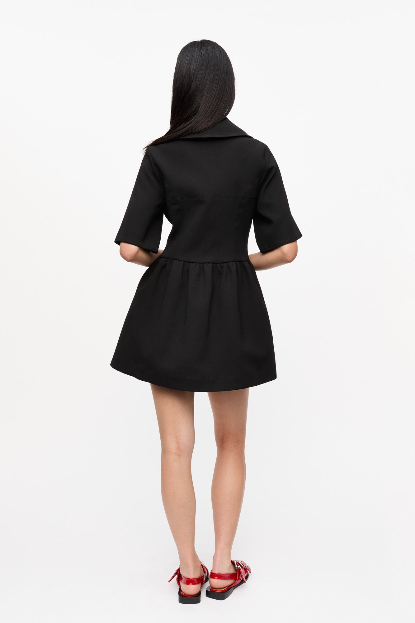 Bonded Crepe Half Zip-Closure Mini Dress | Black