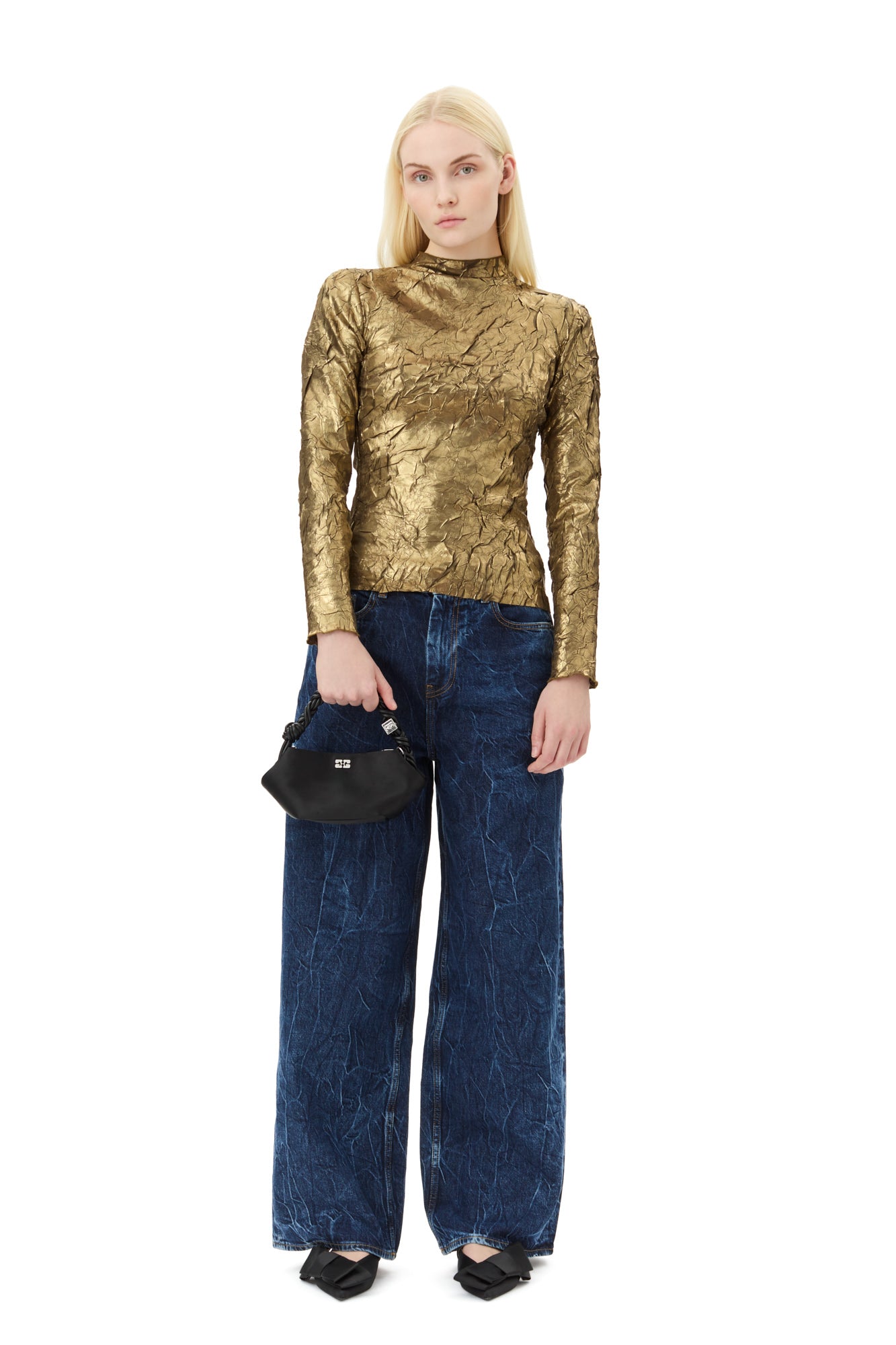 Shibori Pleat Back Cutout Top | Gold