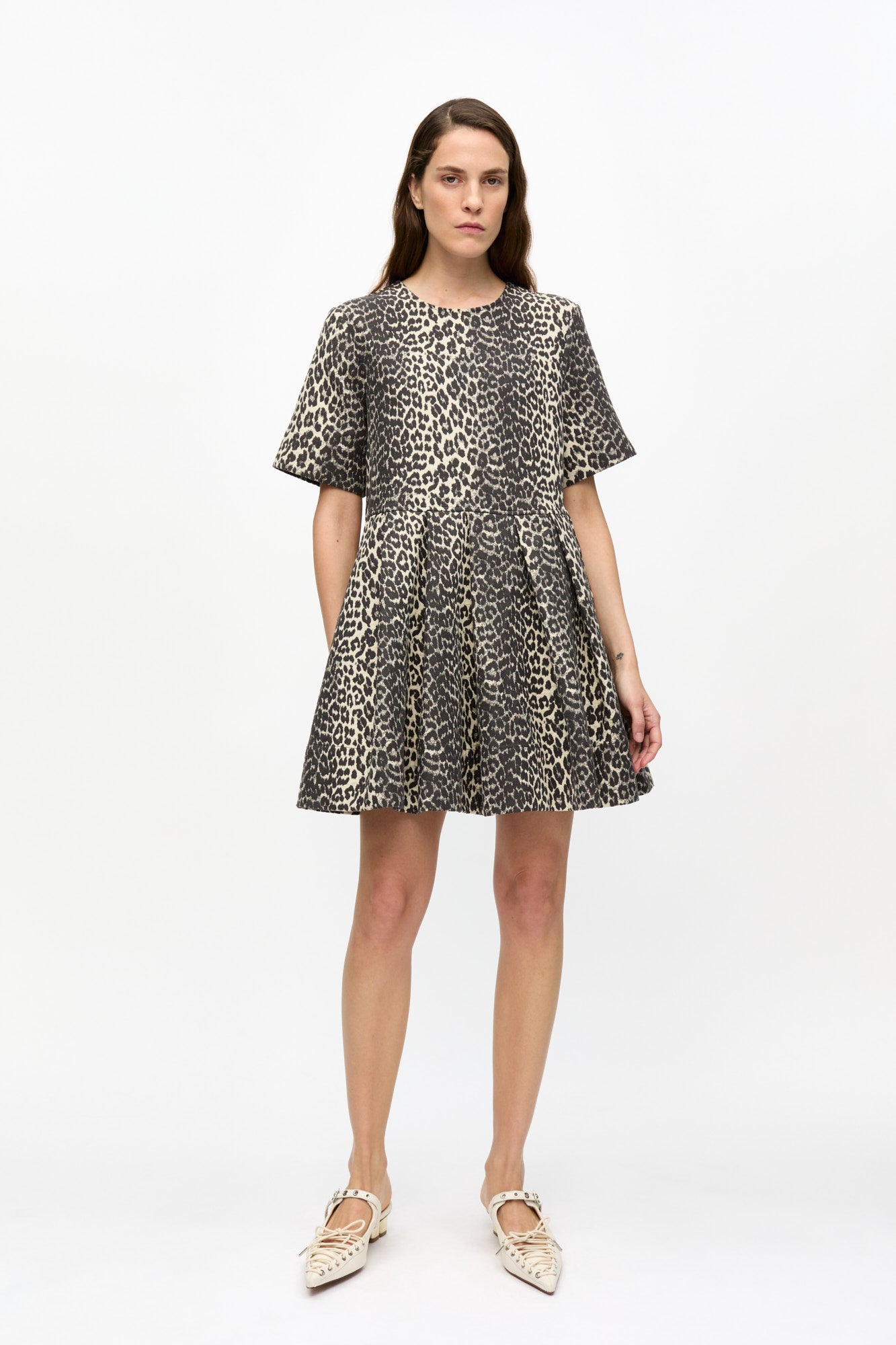 Cotton Tweed Mini Dress | Leopard
