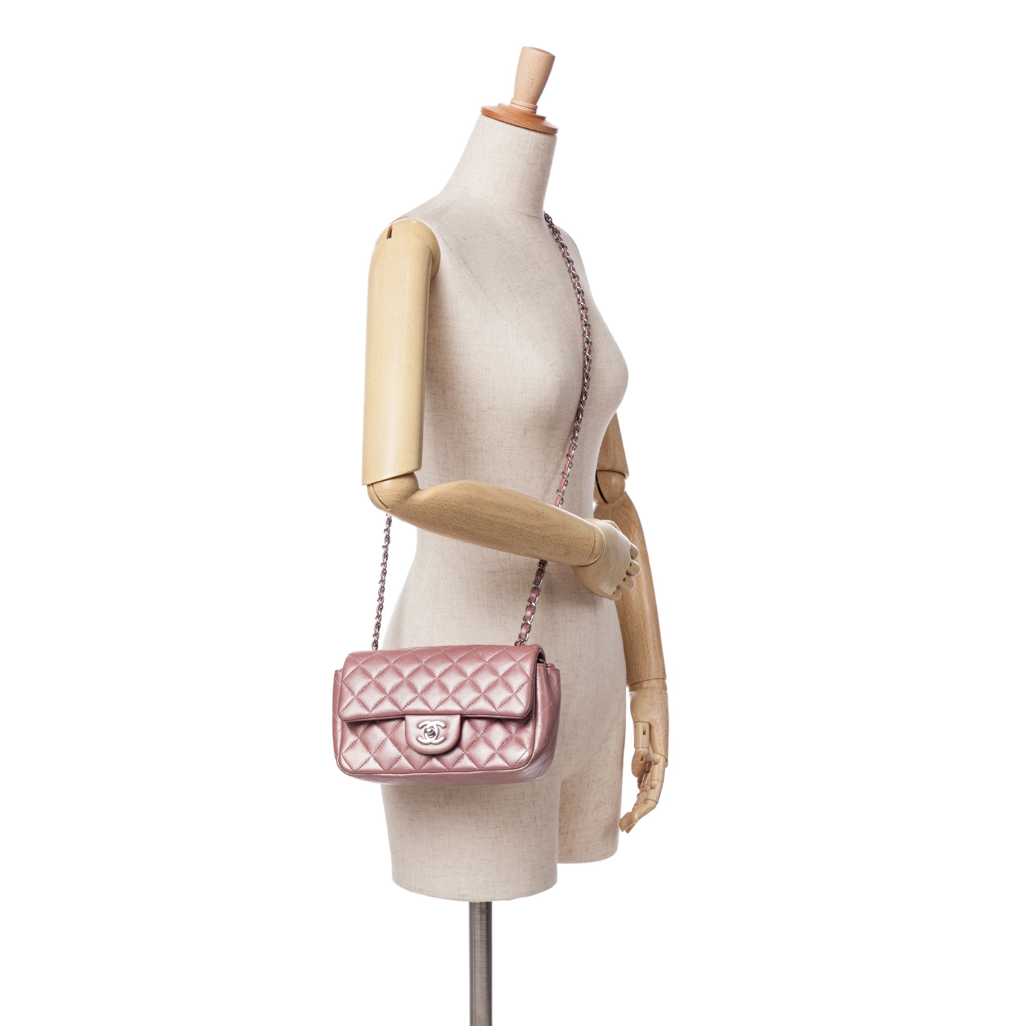 Chanel | Pre-Owned Mini Rectangular Classic Iridescent Lambskin Single Flap | Pink