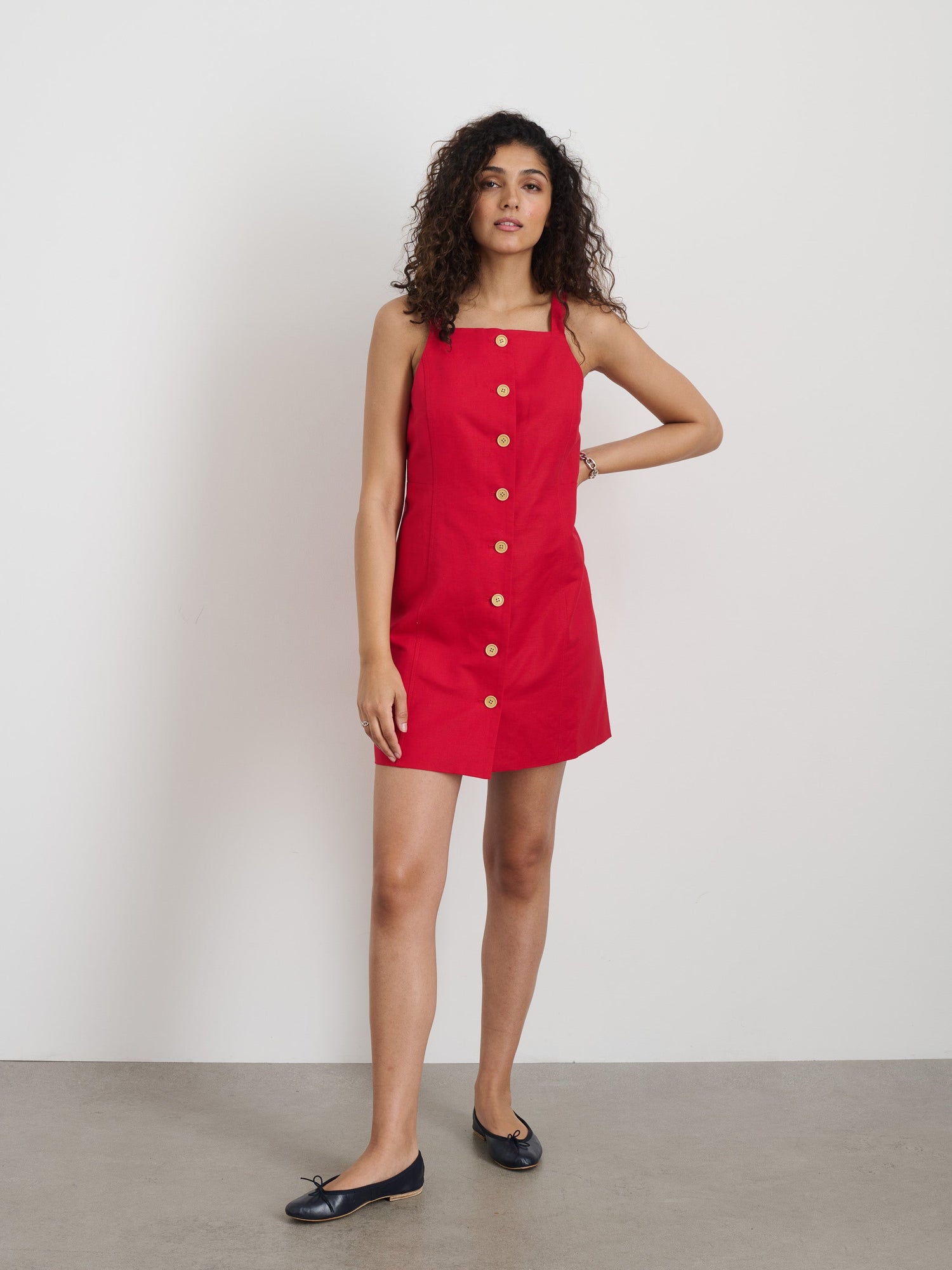 Women | Alexis Dress In Cotton Linen | Crimson