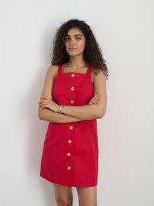 Women | Alexis Dress In Cotton Linen | Crimson