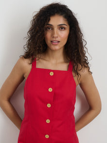 Women | Alexis Dress In Cotton Linen | Crimson