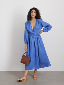 Women | Lauren Wrap Dress In Linen | Ultramarine