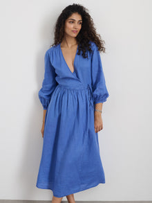 Women | Lauren Wrap Dress In Linen | Ultramarine