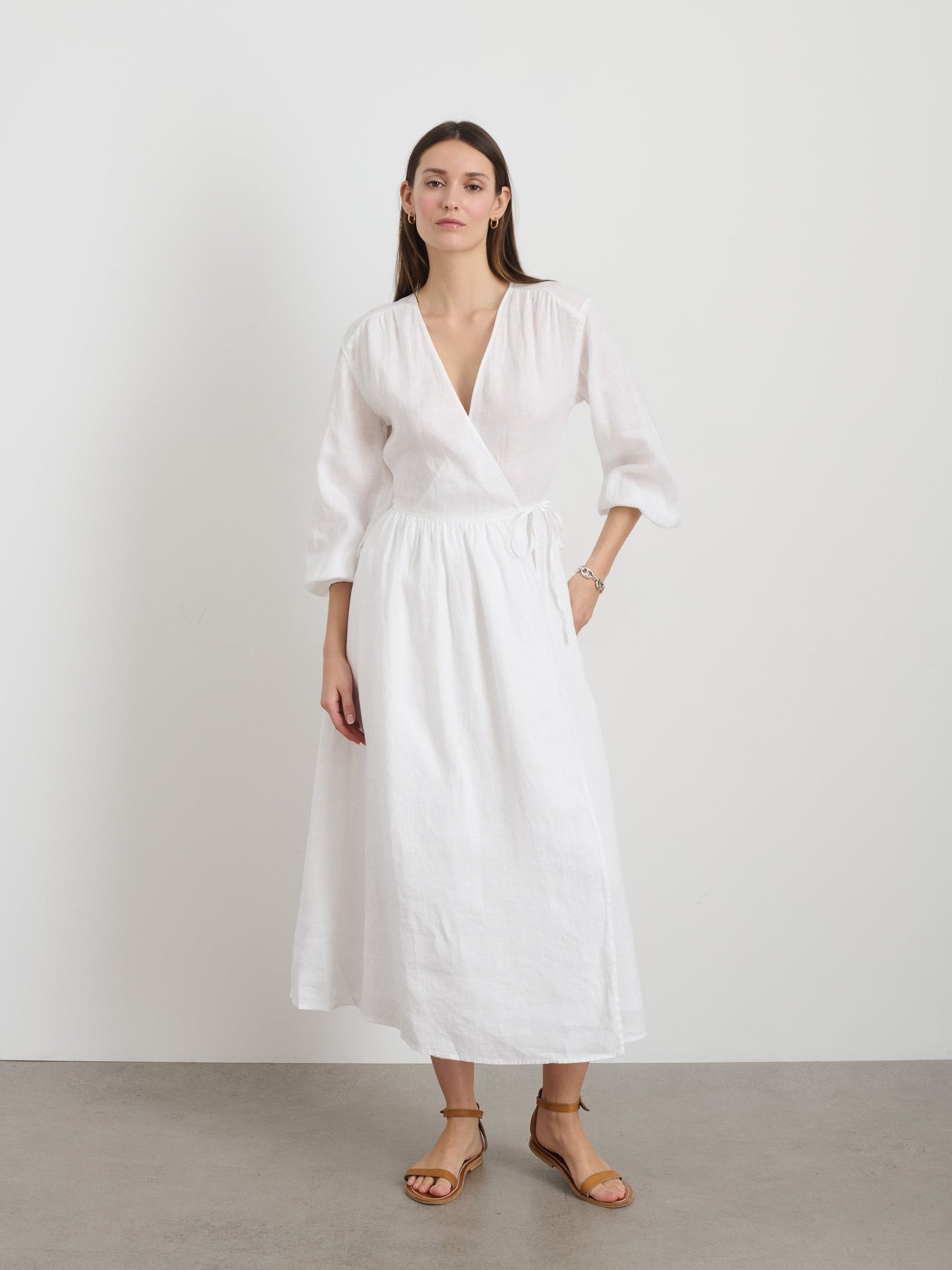 Women | Lauren Wrap Dress In Linen | White