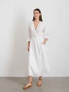 Women | Lauren Wrap Dress In Linen | White