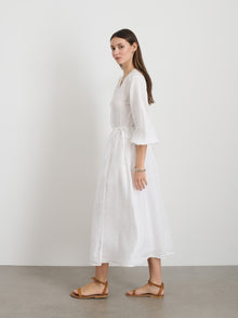 Women | Lauren Wrap Dress In Linen | White
