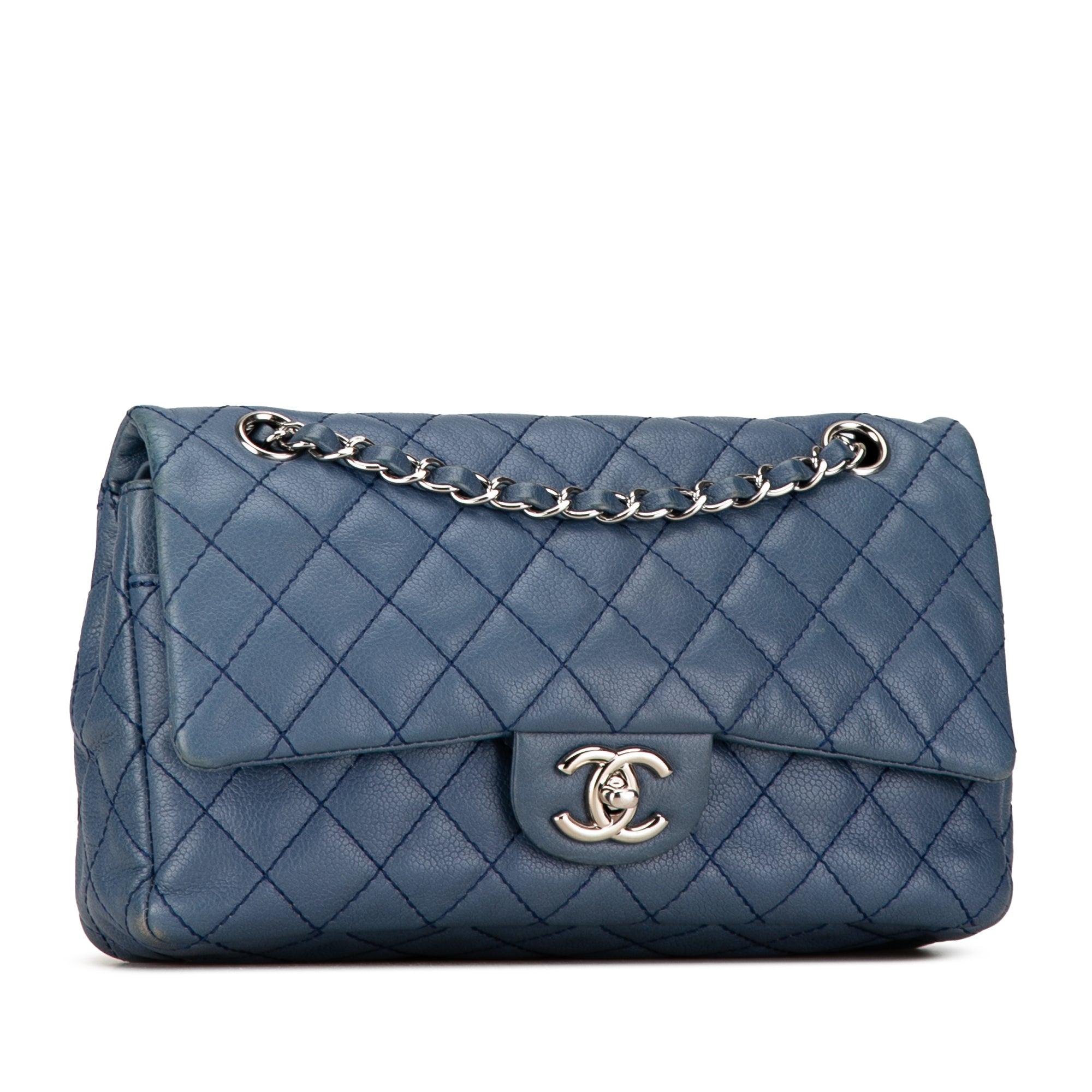 Chanel | Pre-Owned Medium Classic Caviar Double Flap - II | Blue/Peacock