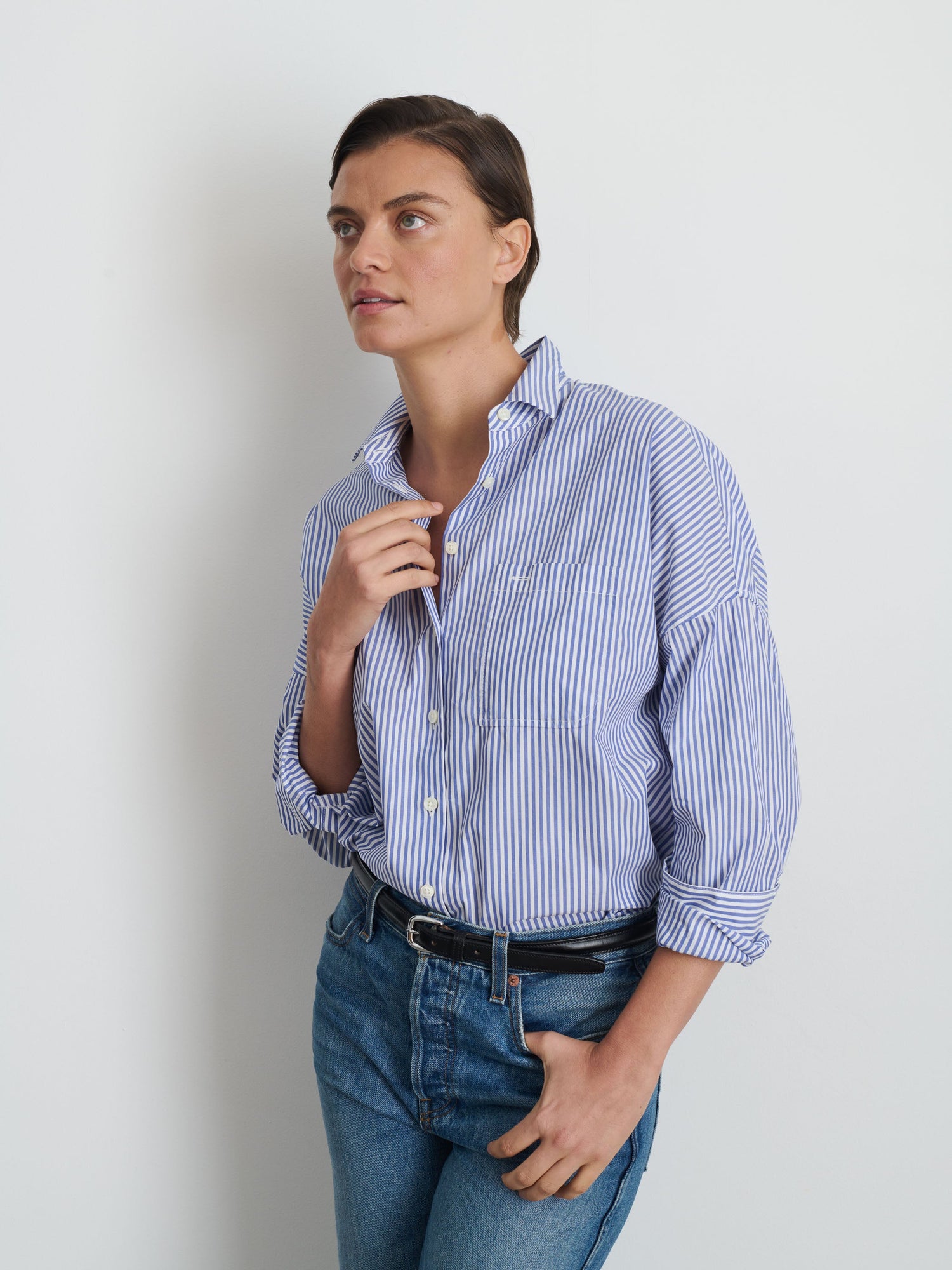 Women | Jo Striped Shirt | Cotton Poplin Blue Stripe