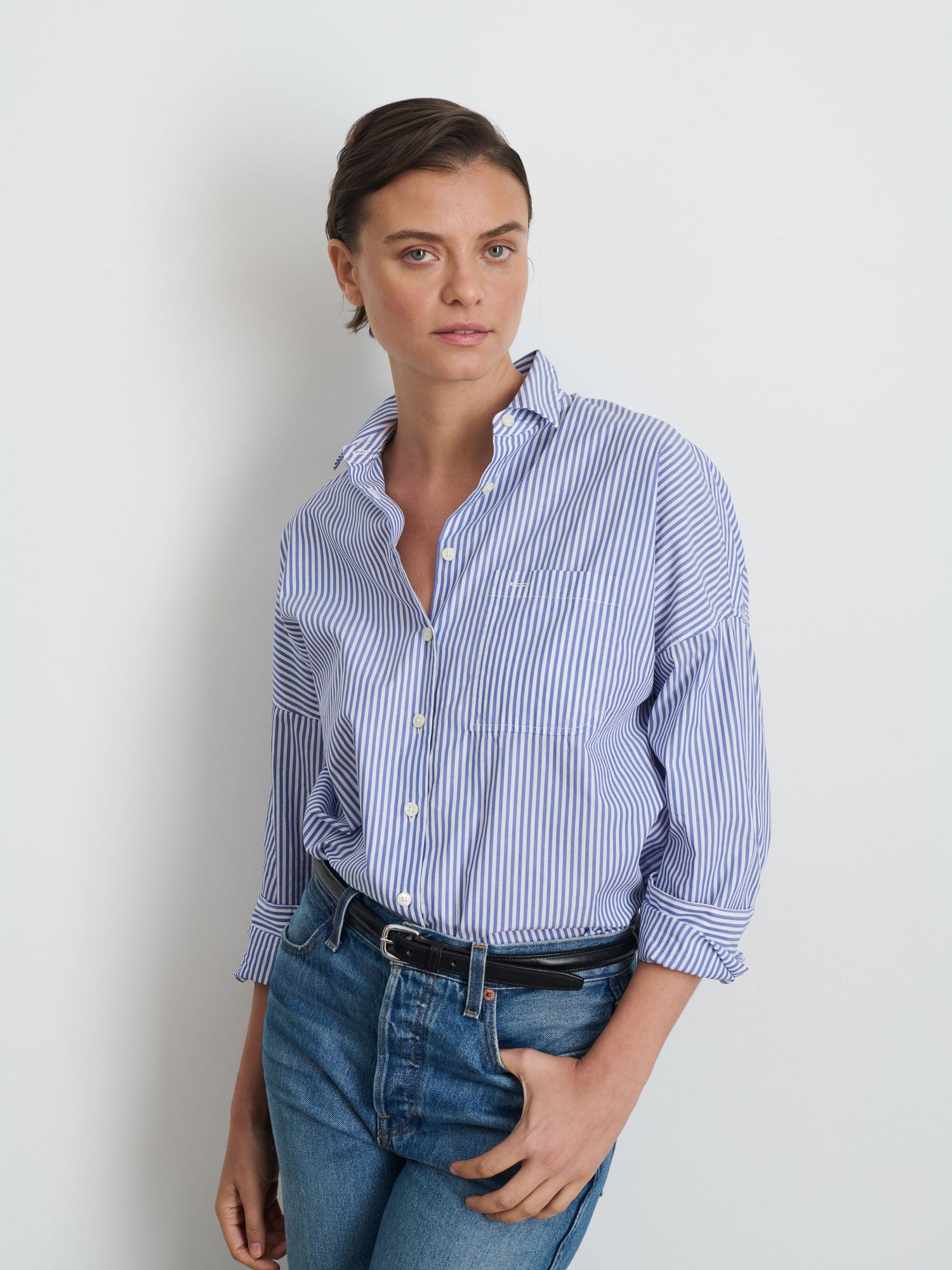 Women | Jo Striped Shirt | Cotton Poplin Blue Stripe