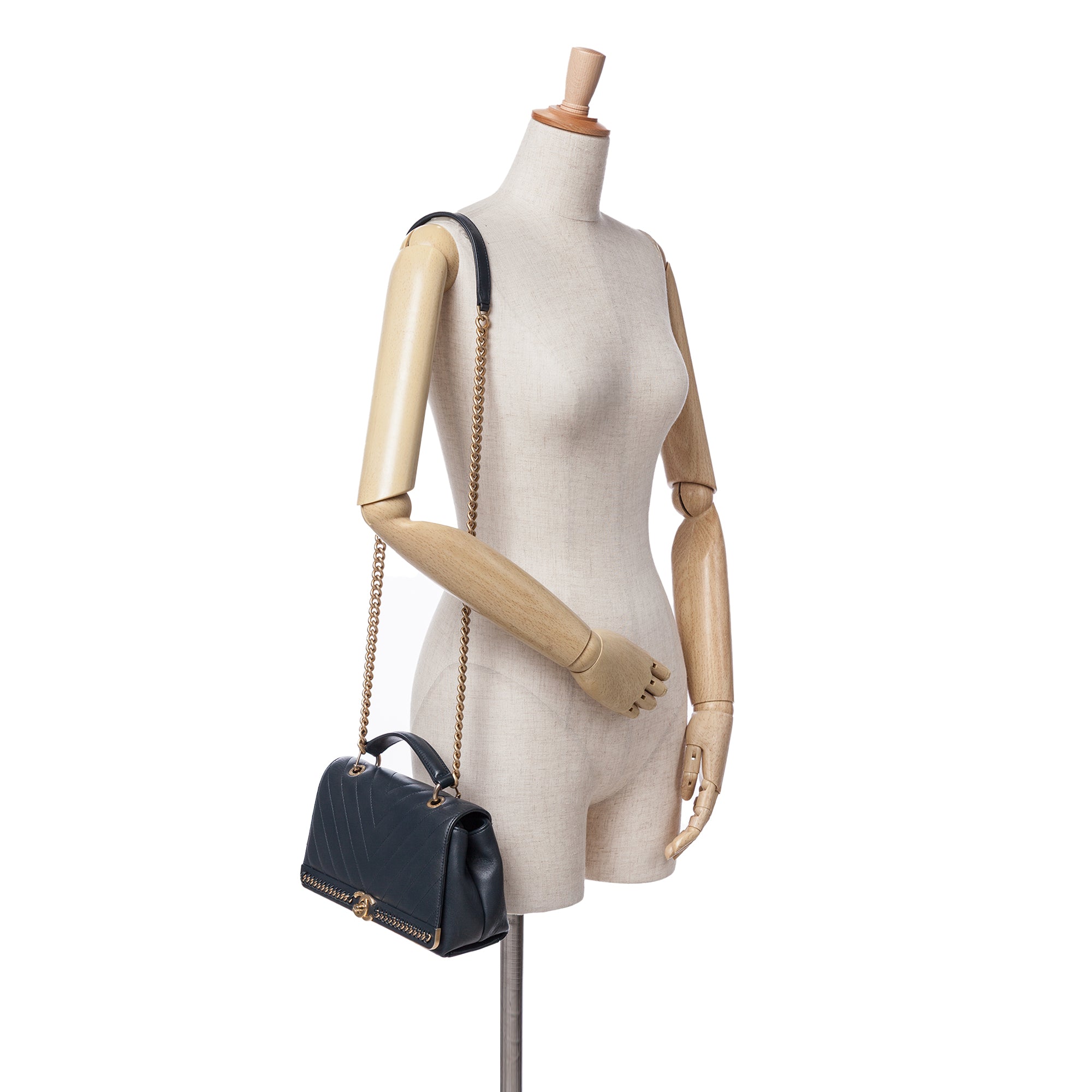 Chanel | Pre-Owned Chevron Sheepskin Stitched Chain Top Handle Flap | Black