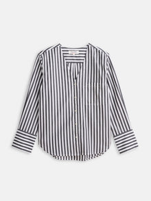 Women | Crosby V-Neck Shirt | Striped Cotton Poplin Charcoal x White