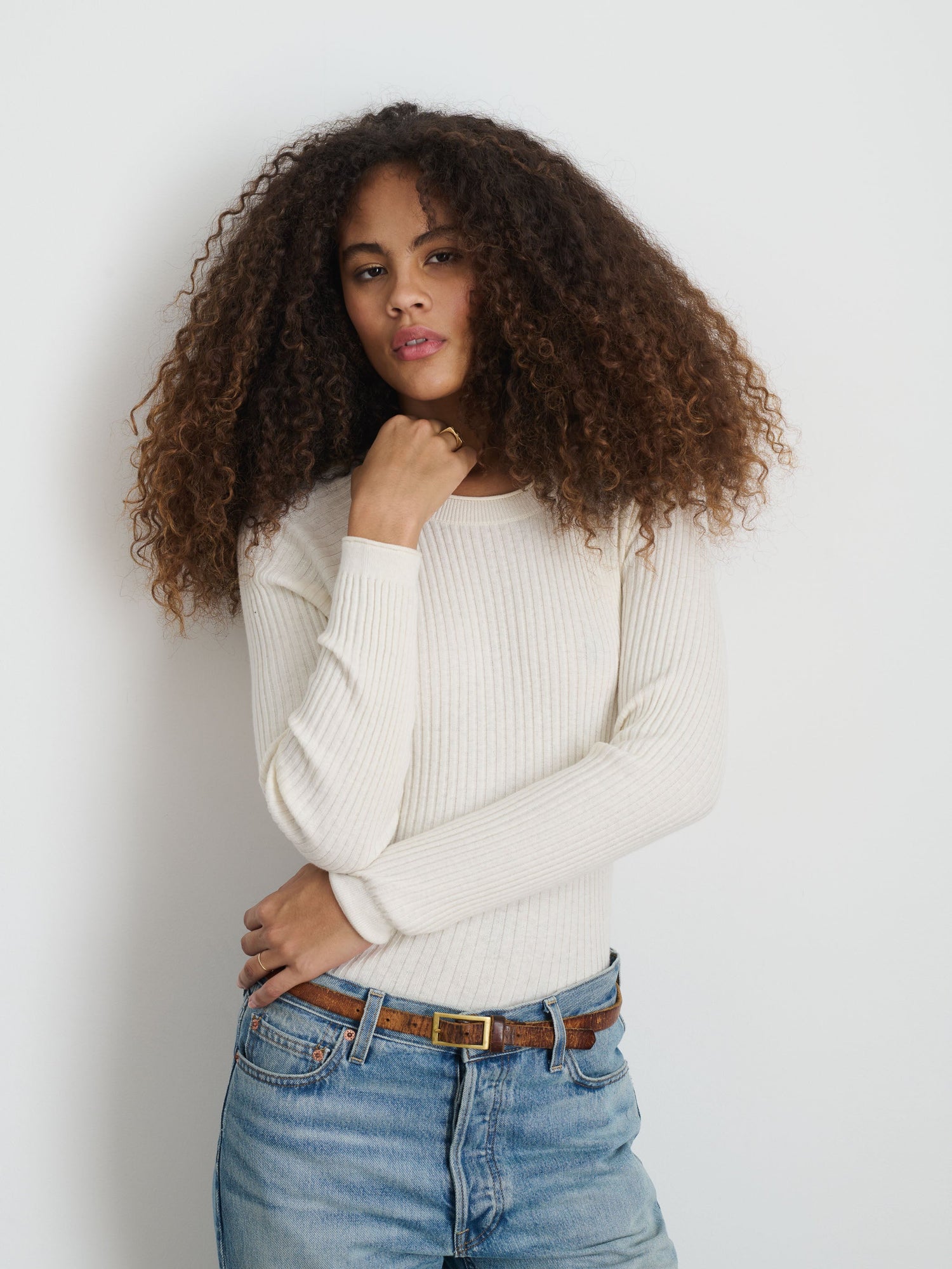 Women | Ribbed Crewneck Sweater | Ivory