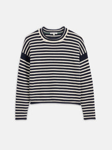 Women | Mariner Striped Rollneck Sweater in Cotton | Navy x Ivory